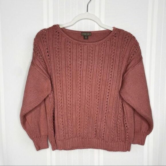 J.Crew Sweaters - J. Crew Point Sur Boxy Pointelle Cable Knit Pullover Sweater Drop Shoulder Mauve